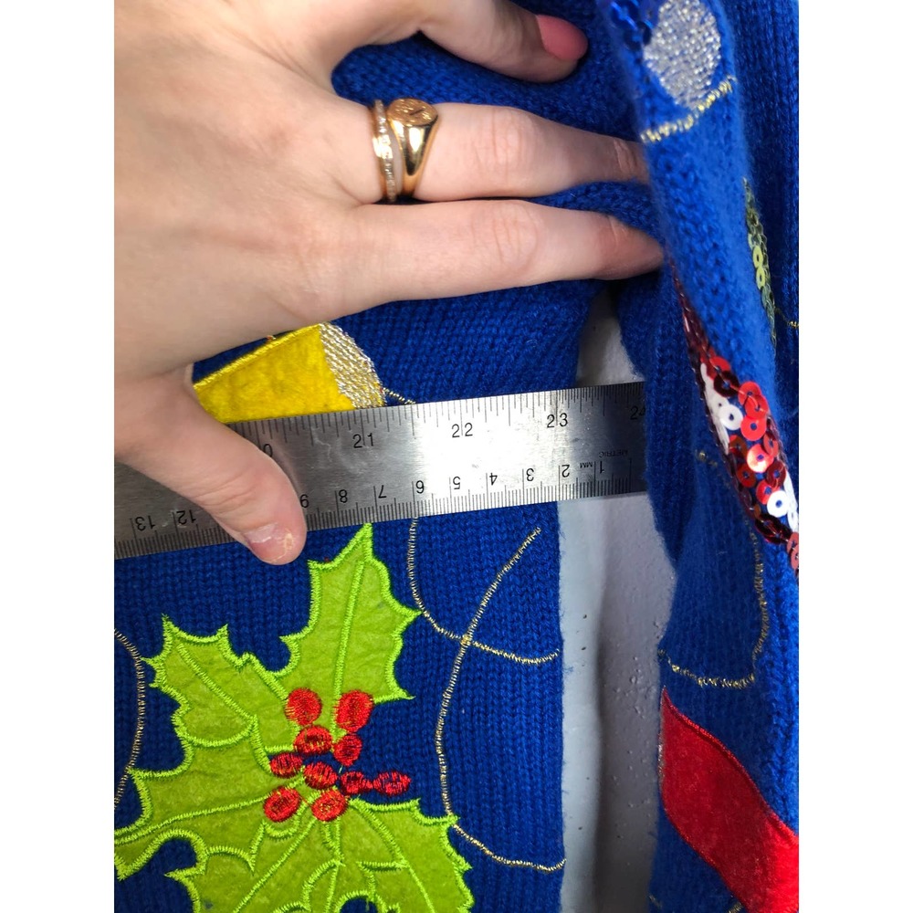 Womens JOLLY SWEATERS Ugly Christmas Sweater, Sz L Primary Colors - Picture 7 of 7